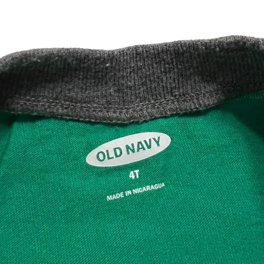 Old Navy 4T Green & Grey Raglan Tee Shirt